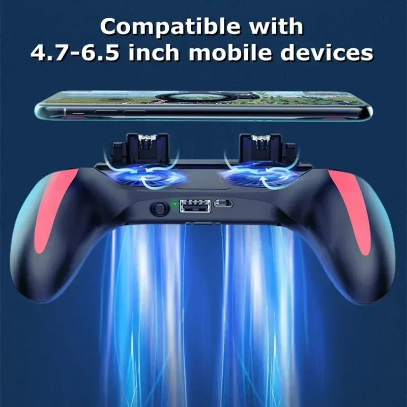 4-Finger Mobile Gaming Controller with Integrated Cooling Fan System