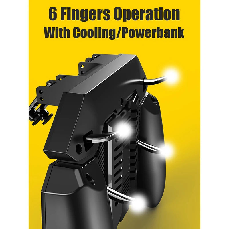 Premium 6-Finger Mobile Gaming Controller with Integrated Cooling Fan