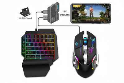 Complete Mobile Gaming Station - Wireless Keyboard, Mouse & Phone Holder Kit