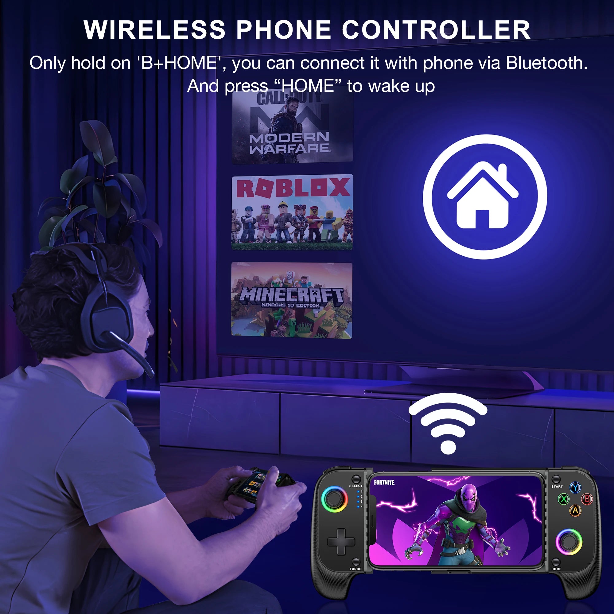 Wireless Telescopic Gaming Controller - Bluetooth Gamepad for Mobile Devices