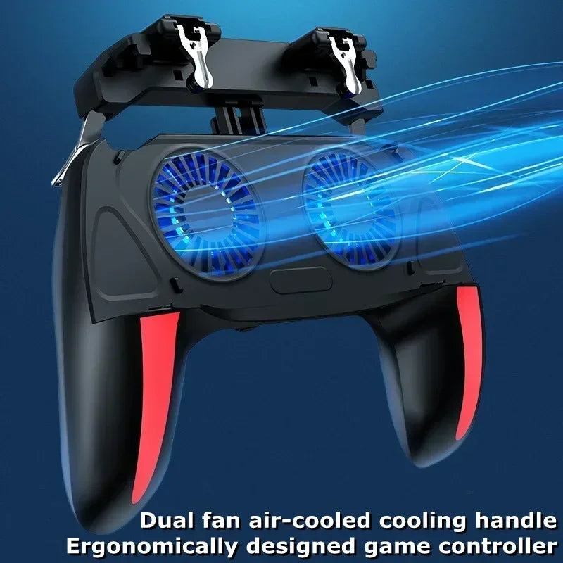 4-Finger Mobile Gaming Controller with Integrated Cooling Fan System