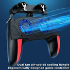 4-Finger Mobile Gaming Controller with Integrated Cooling Fan System