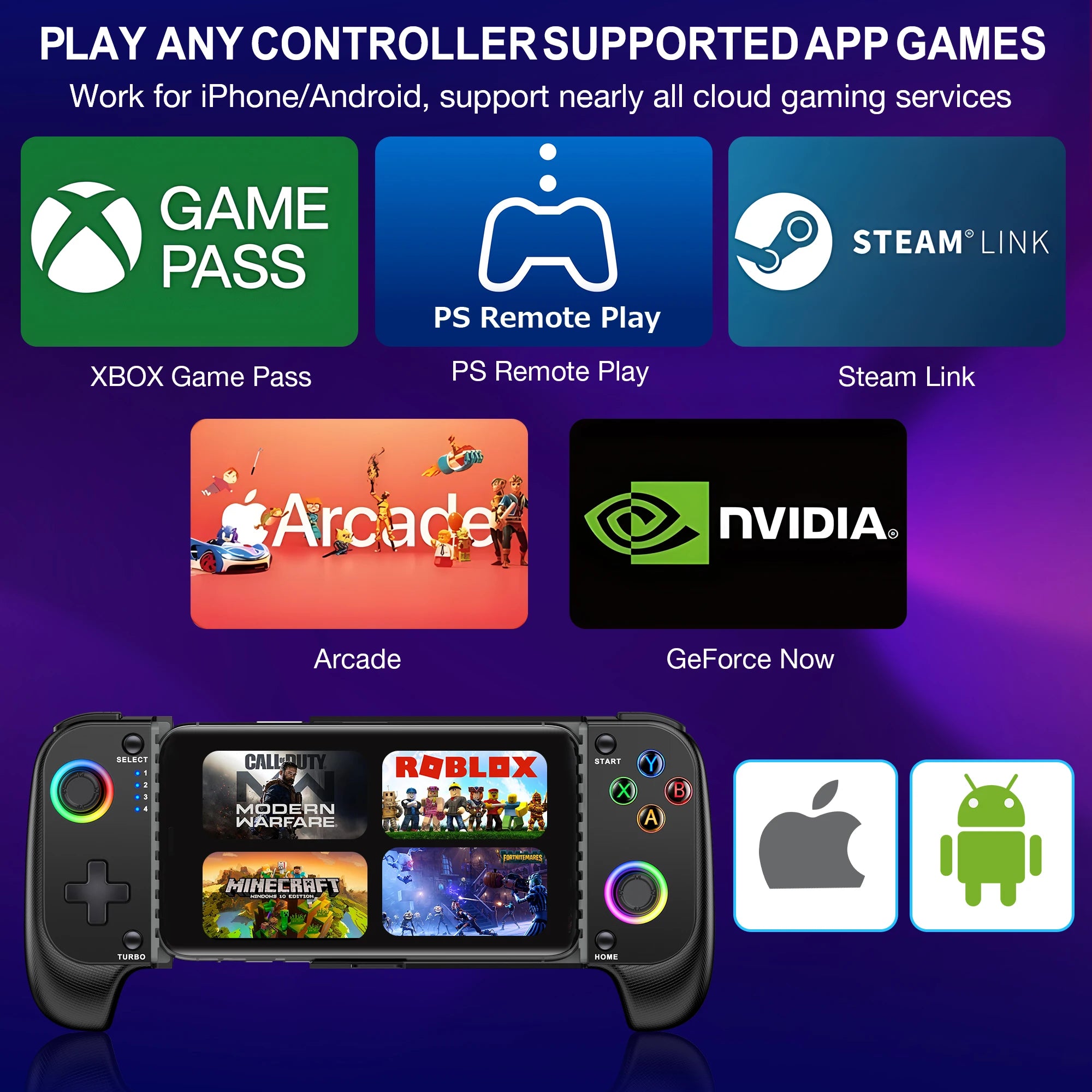Wireless Telescopic Gaming Controller - Bluetooth Gamepad for Mobile Devices