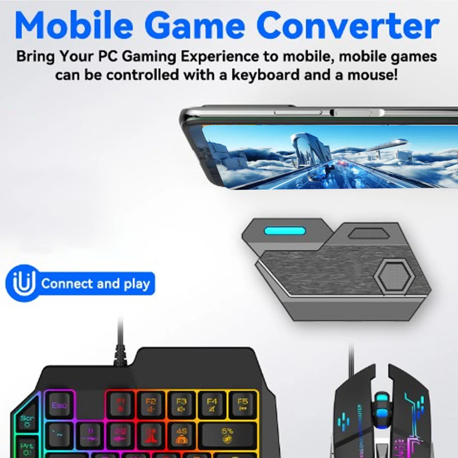 Complete Mobile Gaming Station - Wireless Keyboard, Mouse & Phone Holder Kit